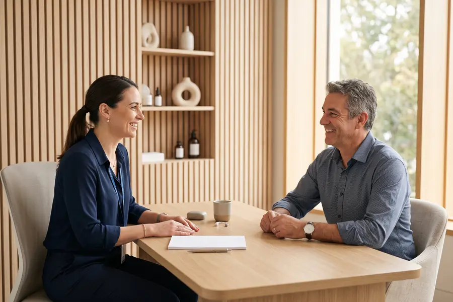 An audiologist talking through hearing protection options with a patient at a VIP Hearing Solutions clinic