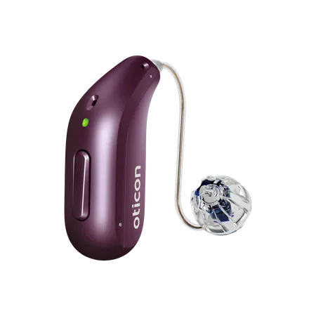 Oticon Reveal hearing aid in Deep Plum
