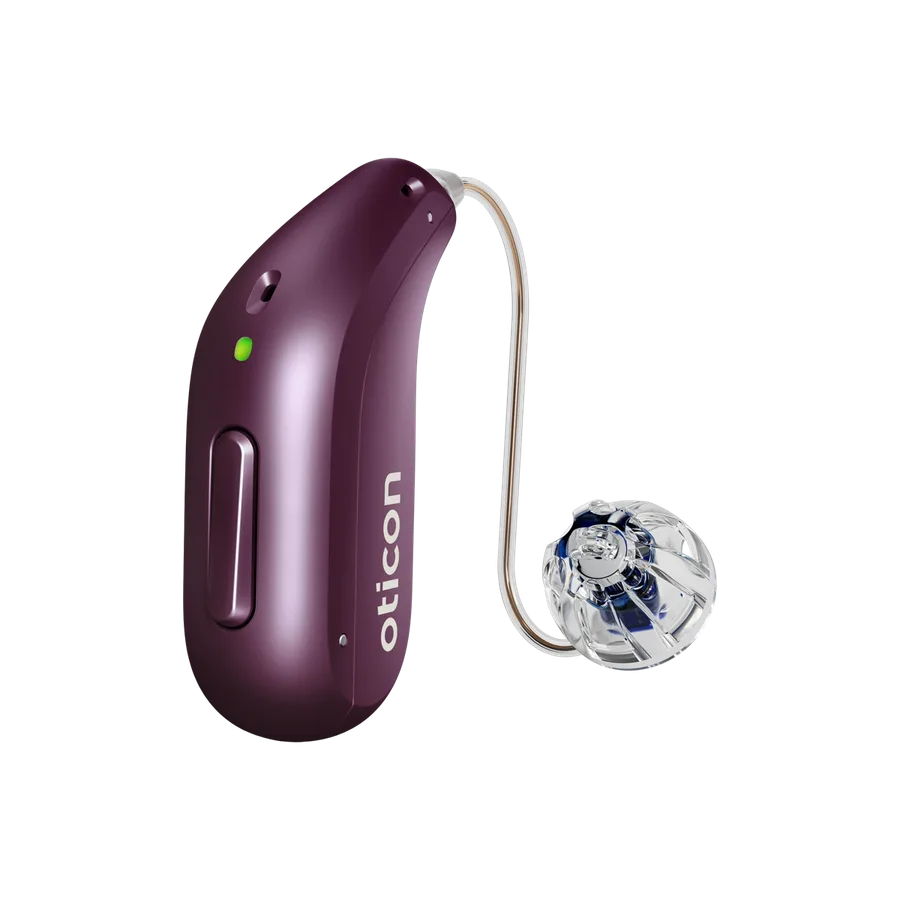 Oticon Reveal hearing aid in Deep Plum