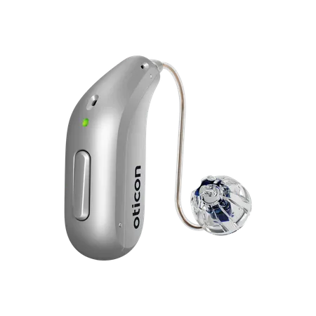 Oticon Reveal hearing aid in Silver Grey