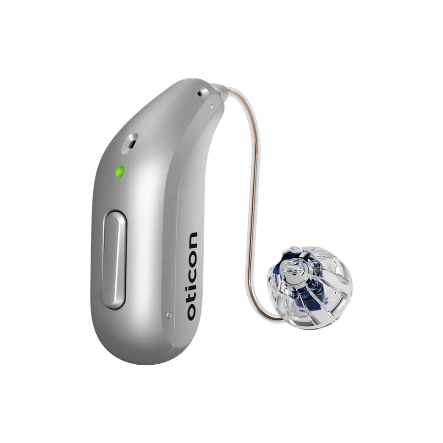 Oticon Reveal hearing aid in Silver Grey