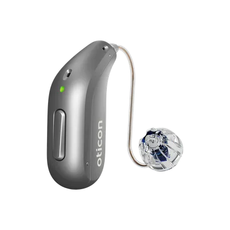 Oticon Reveal hearing aid in Steel Grey