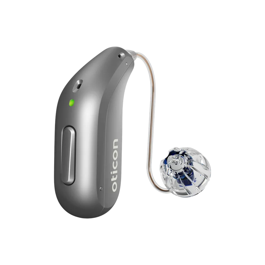 Oticon Reveal hearing aid in Steel Grey