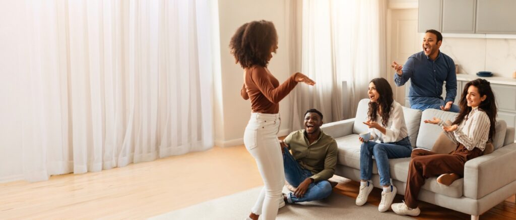 people hanging out in a well lit living room