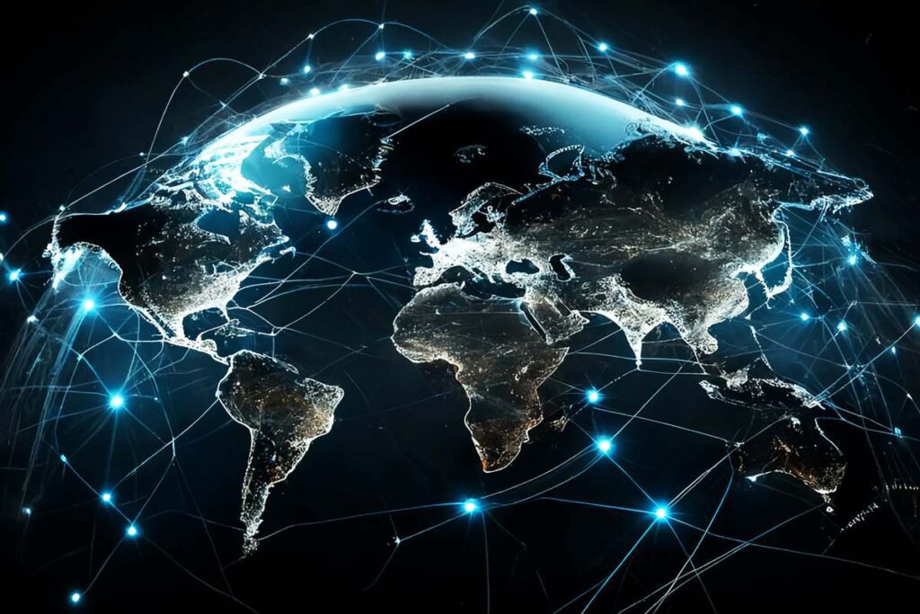  the globe, and glowing lights
