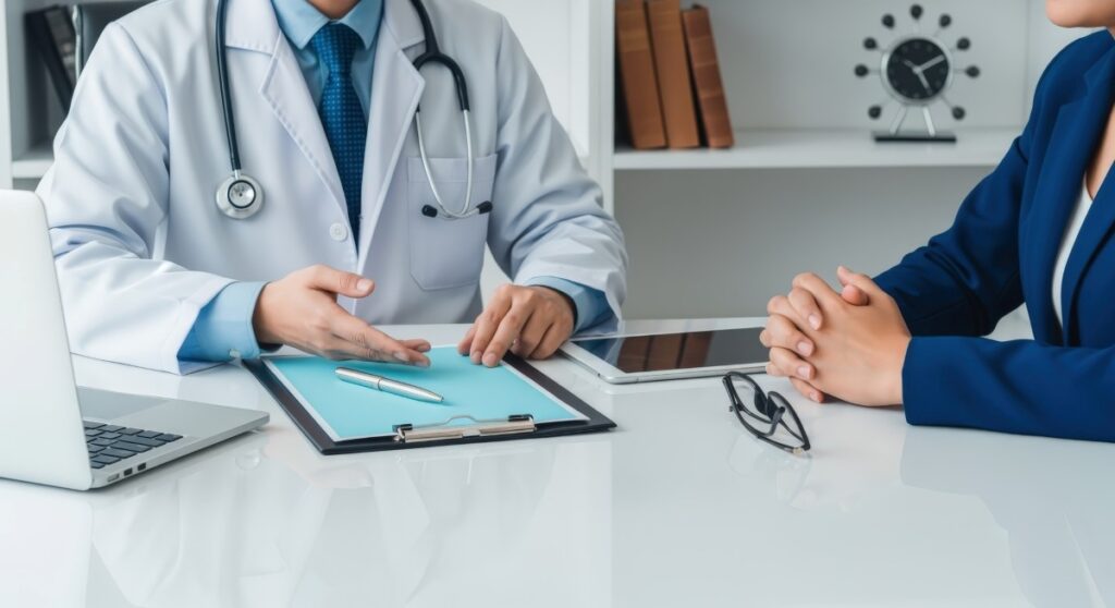 Doctor Consults with Patient Explaining Diagnosis