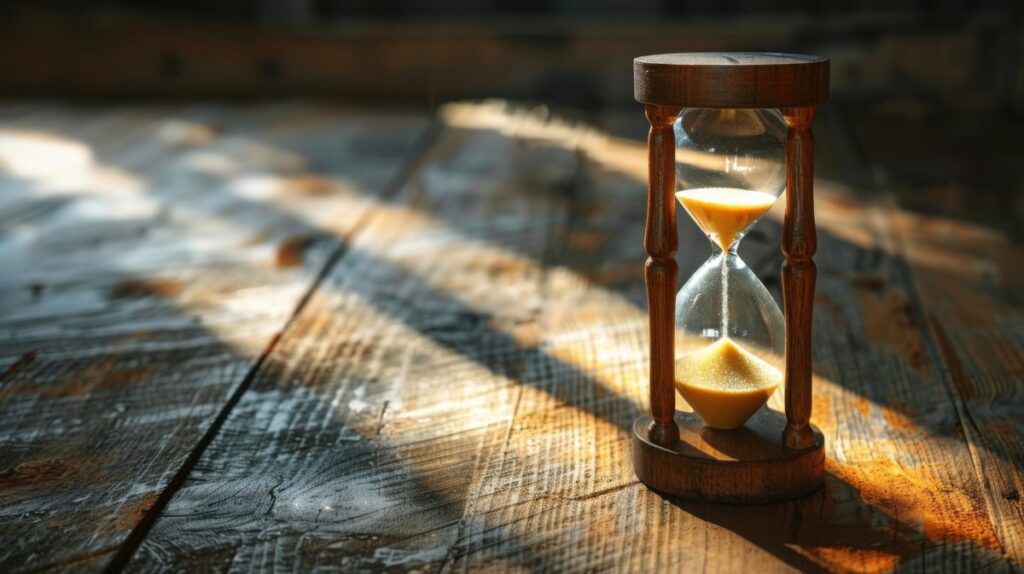 Antique Wooden Hourglass with Flowing Sand