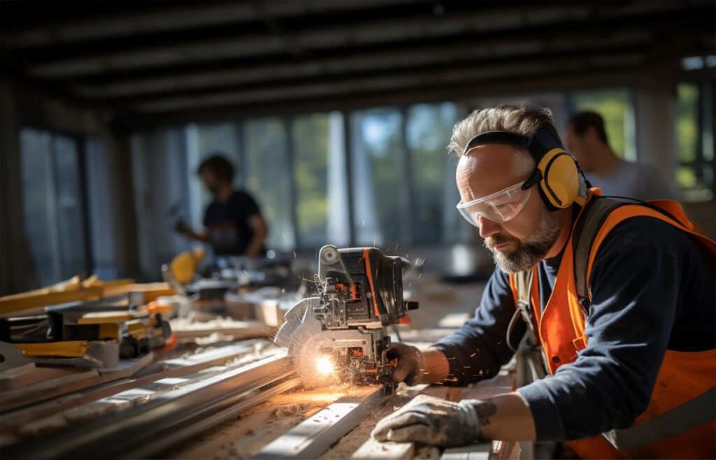 construction workers meticulously working